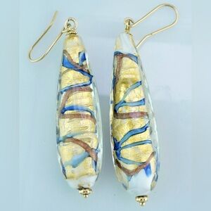 14k yellow gold Italian glass dangle earrings